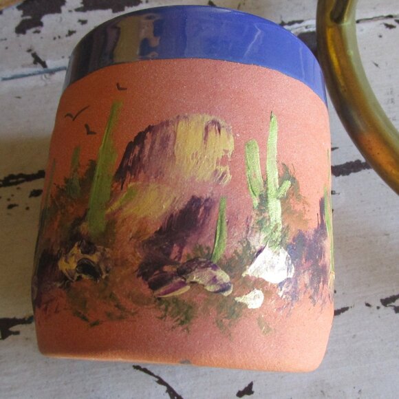 Hand Painted Glass Tumbler Desert Southwest Saguaro Cactus TASSO - Picture 3 of 4
